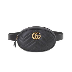 Gucci GUCCI GG Marmont Belt Bag Waist Pouch Leather Black 476434